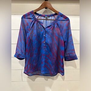 Express Blue and Red Sheer Women's Top- size Small